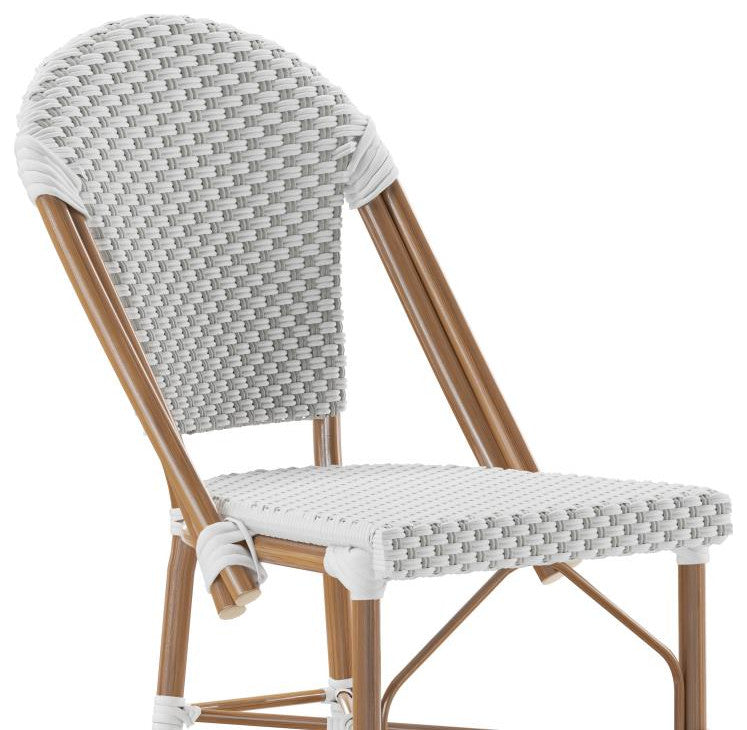 Set of 2 Stackable Indoor/Outdoor French Bistro 30" Bar Stools, White & Gray/Natural Frame