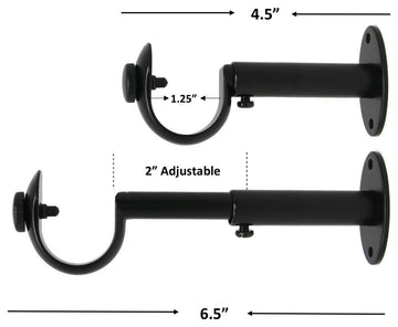 Adjustable Curtain Rod Bracket, 1 1/8"-1 1/4", Black, Single