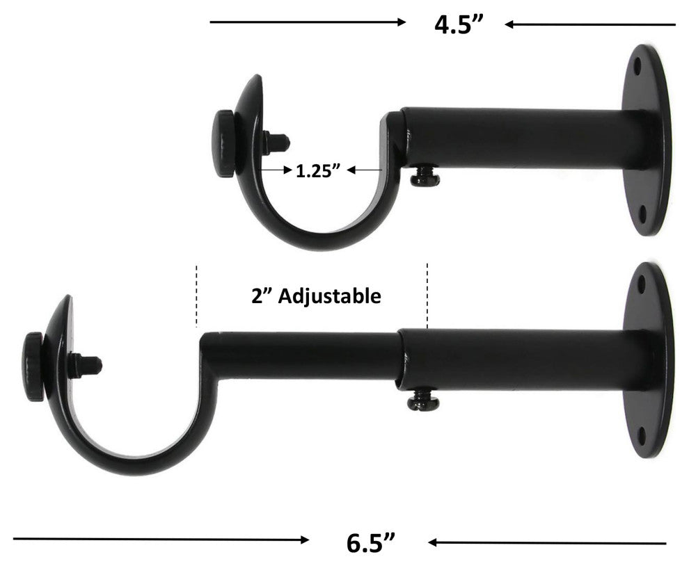 Adjustable Curtain Rod Bracket, 1 1/8"-1 1/4", Black, Single