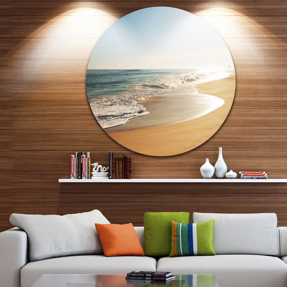 Wide Seashore With Crystal Waters, Modern Beach Round Wall Art, 11"