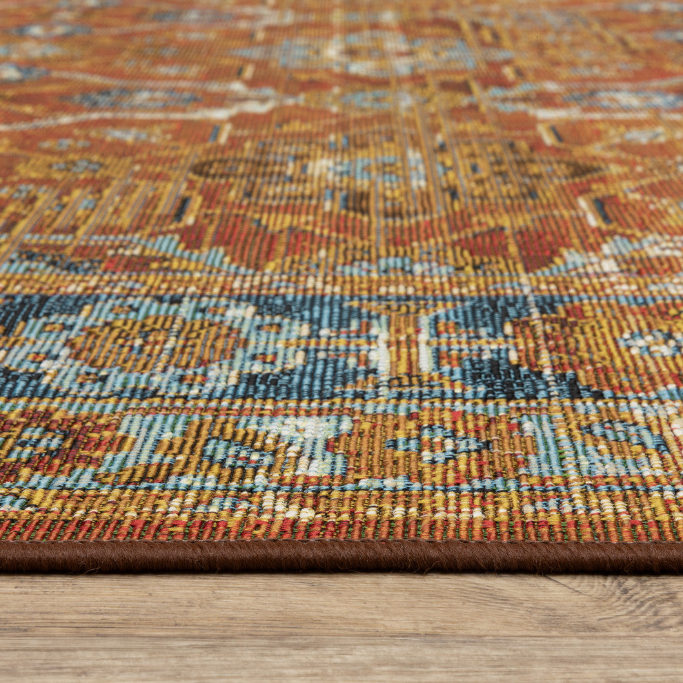 Nicholas Distressed Traditional Rust/ Blue Area Rug, 9'10" x 12'10"