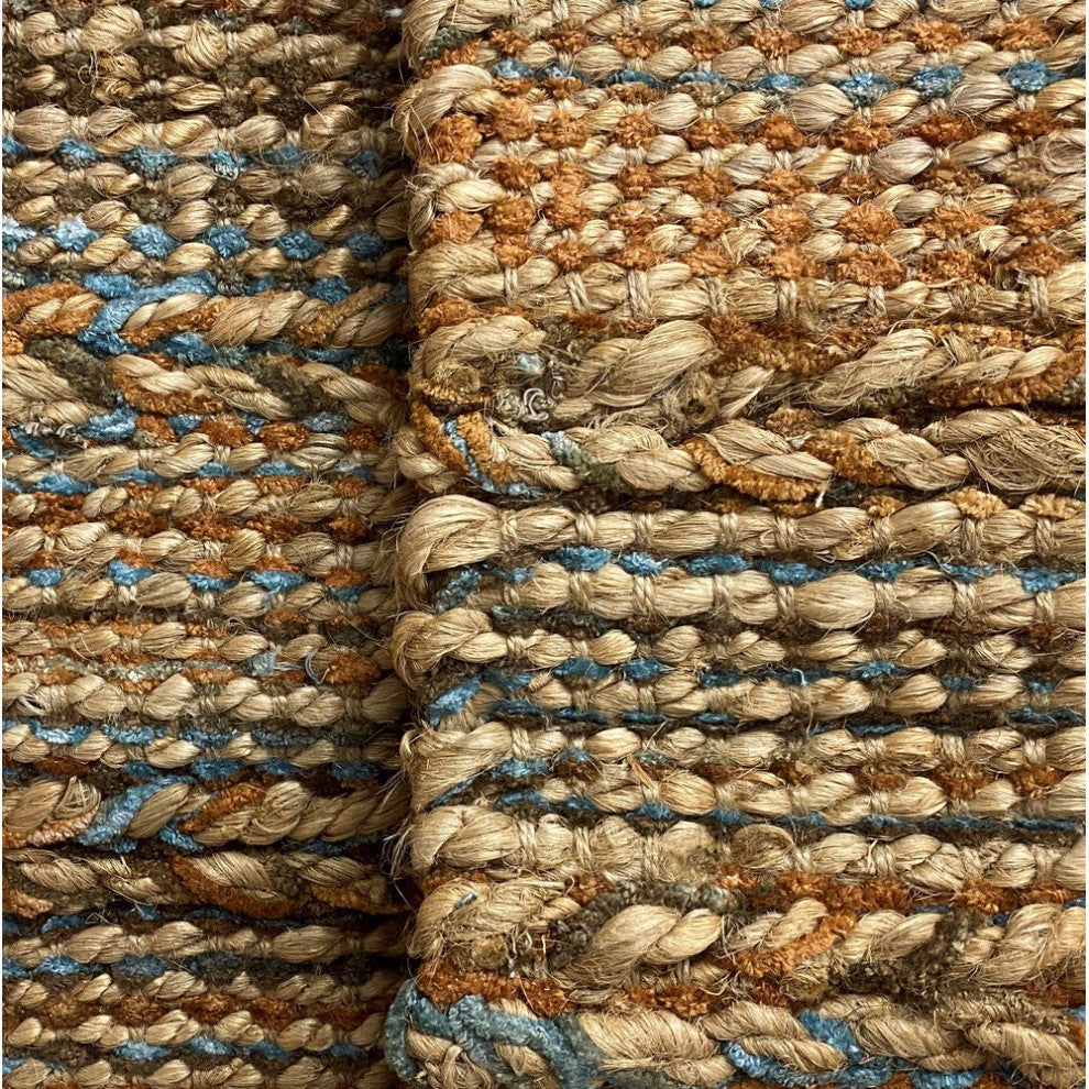 5" x 7" Seafoam and Tan Braided Stripe Area Rug