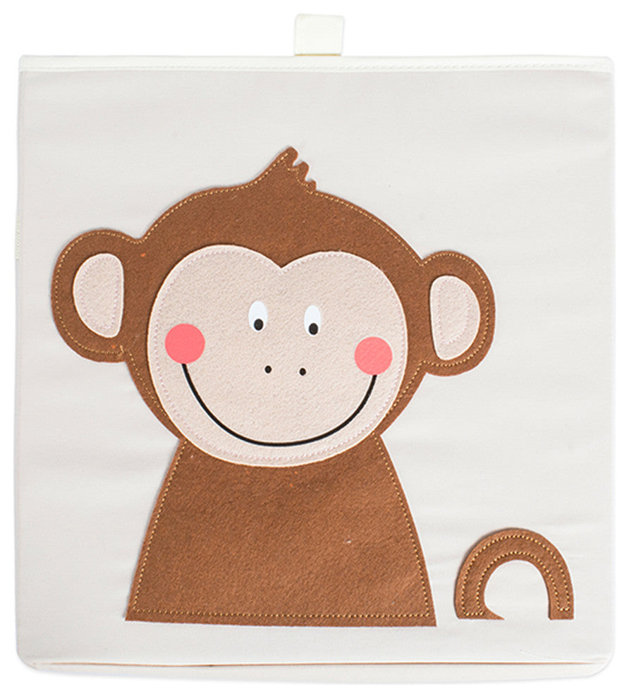 DII Polyester Kid Felt-Stitched Cube Monkey Square With Lid 13x13x13"
