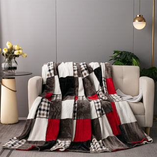 Tache Holiday Red Plaid Checkered Patchwork Throw Blanket, 90"x90"