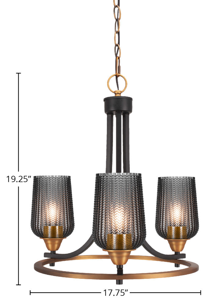Paramount Uplight 3-Light Chandelier, Matte Black & Brass, 5" Smoke Textured