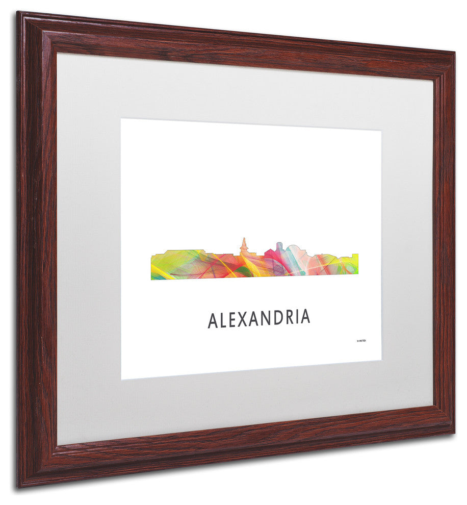 'Alexandria Virginia Skyline Wb 1' Framed Art, Wood Frame, White Matte, 20x16