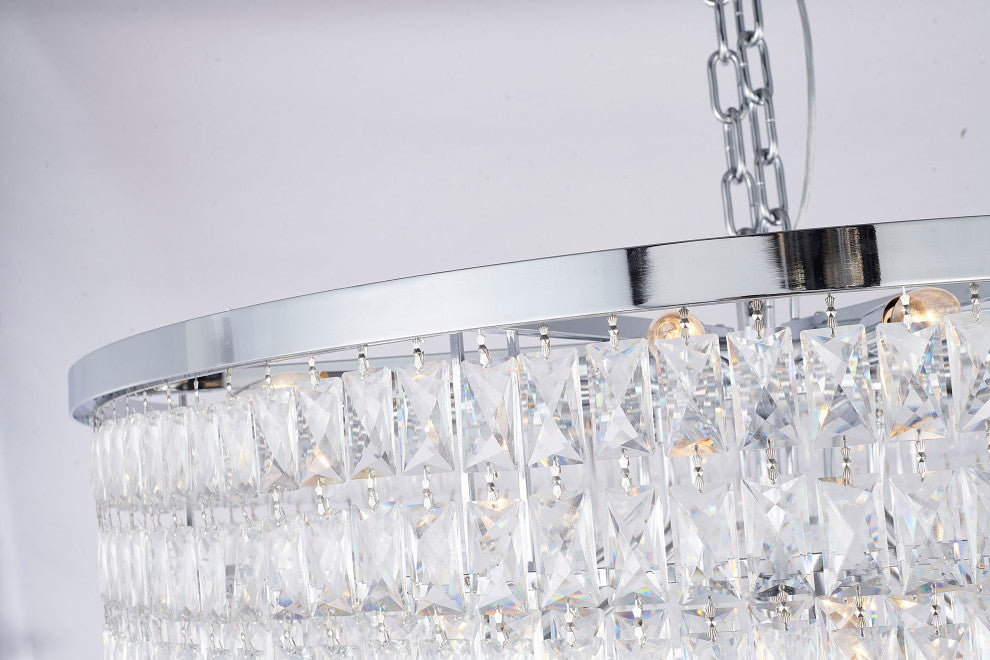 32" Chrome Metal 7-Tier Chandelier With Clear Crystals