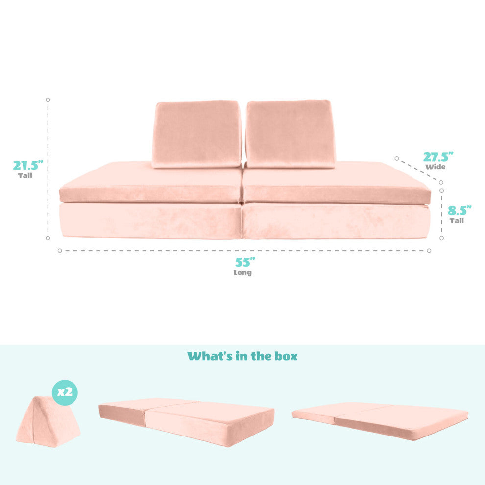 Lil Lounger Kids Play Couch, 2 Foldable Base Cushions, 2 Pillows, Lionfish