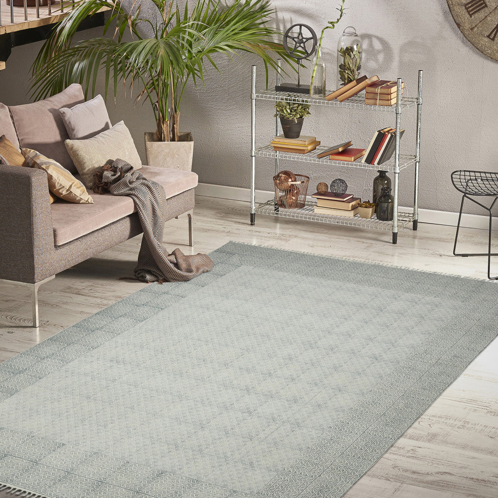 DUNE Estra Area Rug, Blue, 7'6" x 10', Bordered
