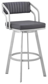 Armen Living Capri 26" Faux Leather Swivel Counter Stool in Gray/Stainless Steel