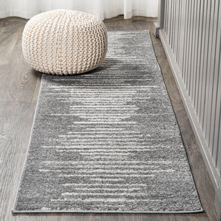 Aya Berber Stripe Geometric Area Rug, Gray/Cream, 2'x8'