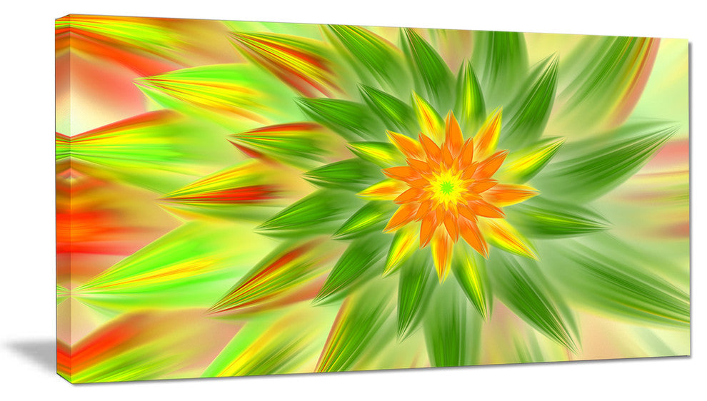 Dancing Green Fractal Flower, Floral Canvas Art Print, 40x20