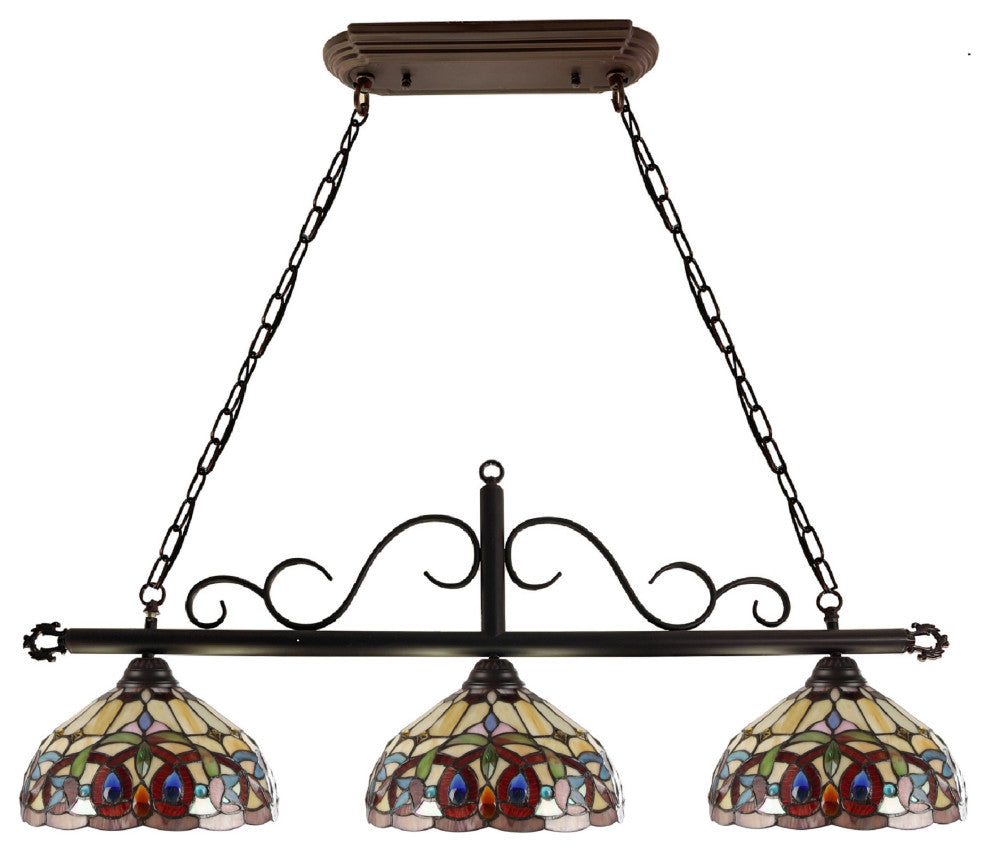 Serenity Victorian Tiffany-Style Dark Bronze 3 Light Island Pendant 45" Wide