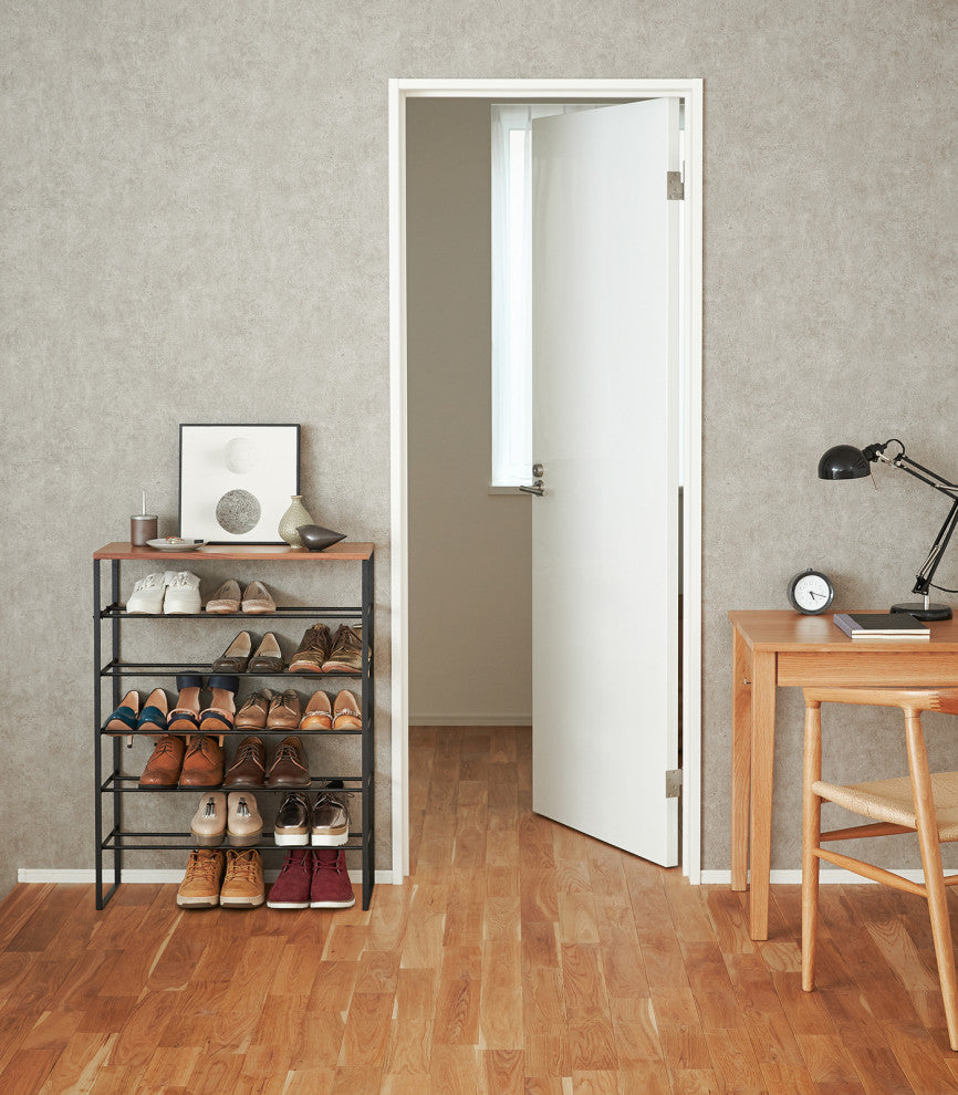 Tower 6-Tier Wood Top Shoe Rack, Black