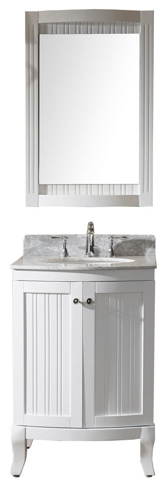Virtu Khaleesi 24" Single Bathroom Vanity, White With Marble Top, With Mirror