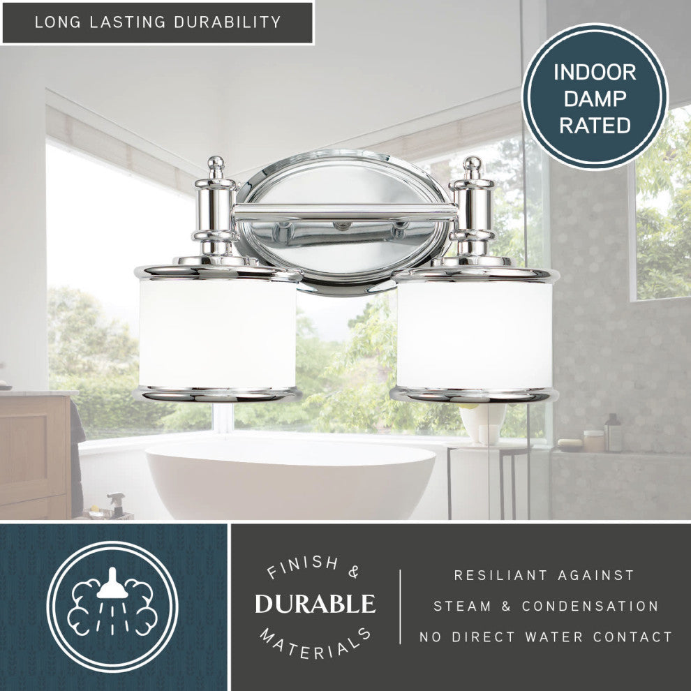 Carlisle 2-Light Vanity, Chrome/Frosted Opal Glass