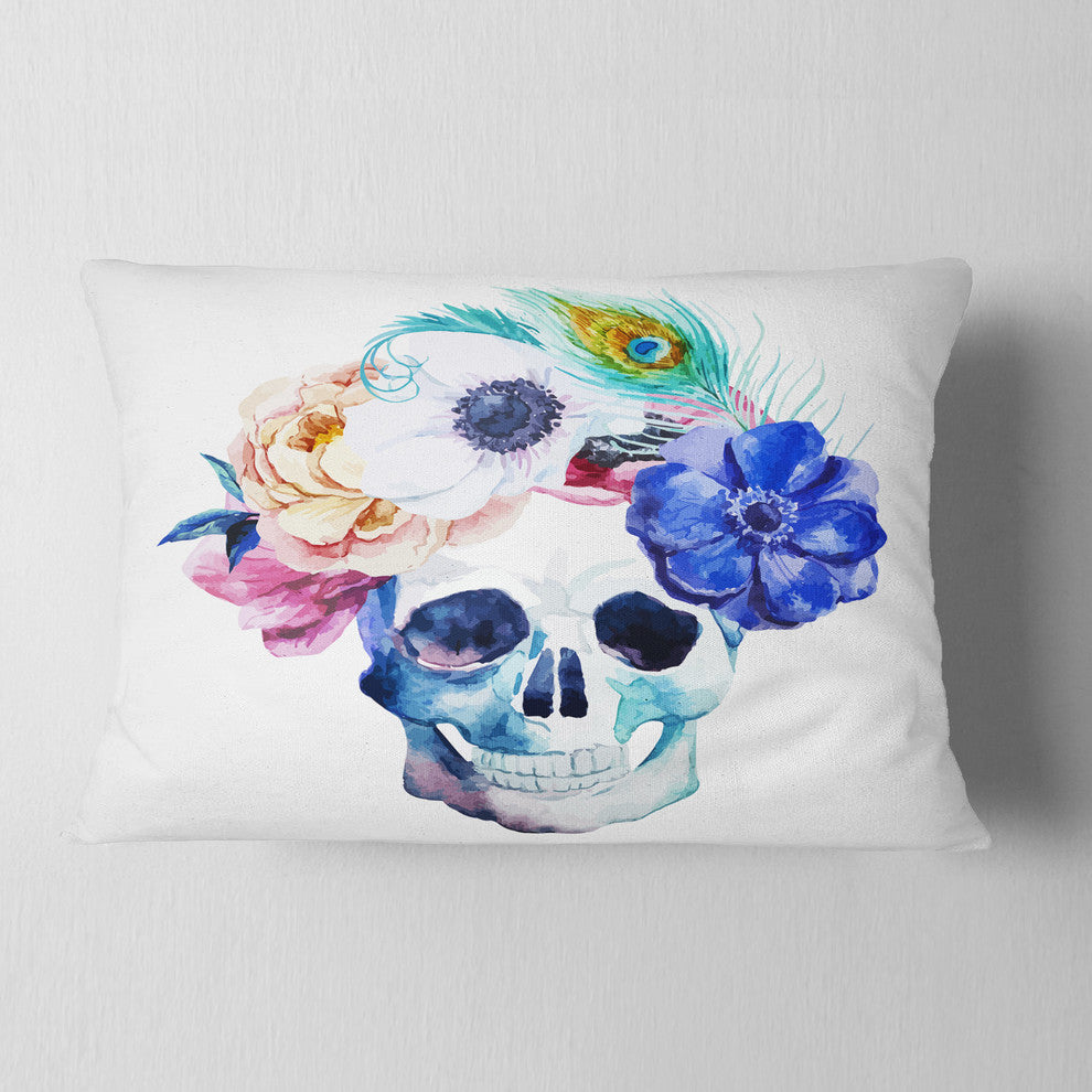 Anemones and Scull Floral Throw Pillow, 12"x20"