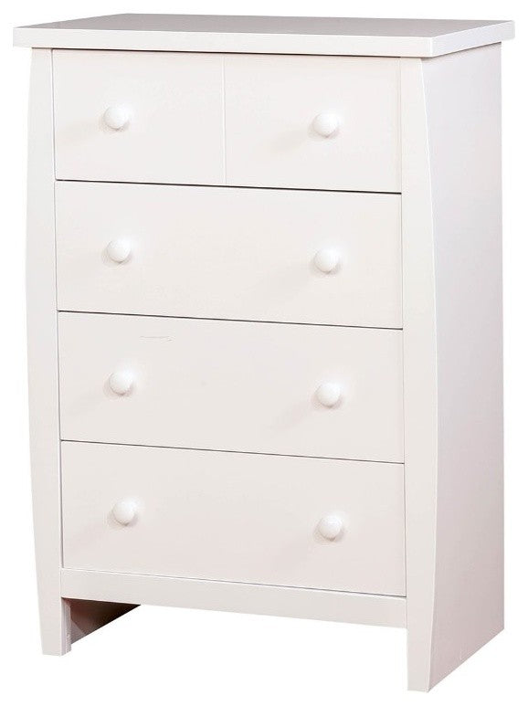 Benzara BM186318 Four Drawer Solid Wood Chest with Round Pull Out Knobs, White