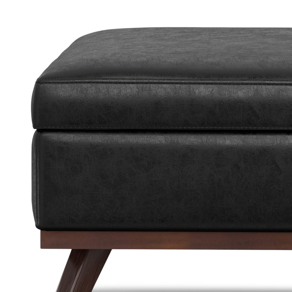 Owen XL Square Coffee Table Storage Ottoman, Distressed Black, 41"