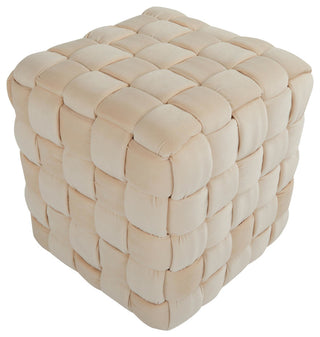 Braided Square 16" Ottoman, Cream Velvet