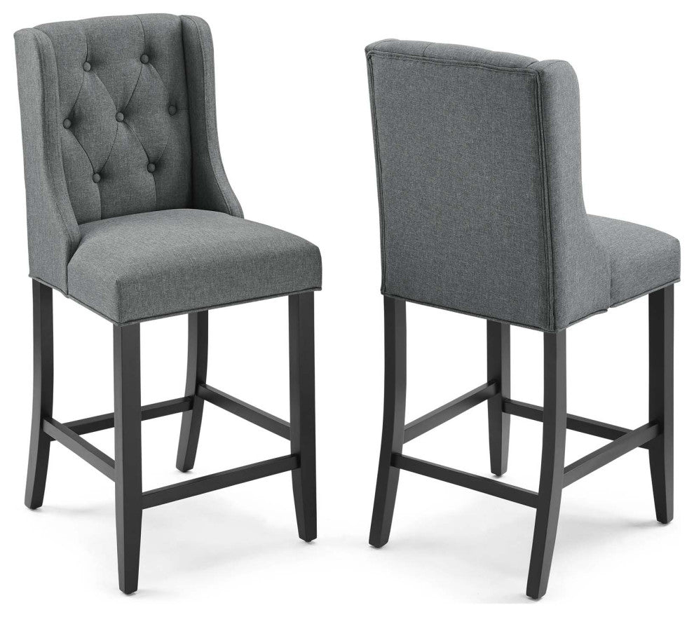Baronet Counter Bar Stool Upholstered Fabric Set of 2 - Gray