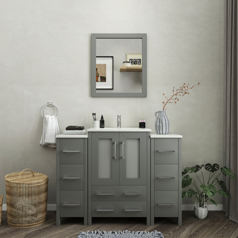 Vanity Art Vanity Set With Ceramic Top, 48", Gray, Led Touch-Switch Mirror