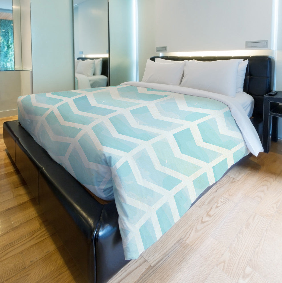 Waterfall Chevron, White Aqua, Lightweight Full Queen Duvet Cover