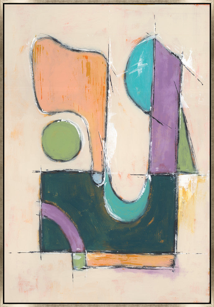 24x35 Whimsical Puzzle I, Framed Artwork, Silver