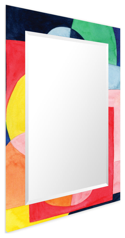 "Launder" Beveled Mirror on Printed Abstarct Tempered Art Glass, 40x30"