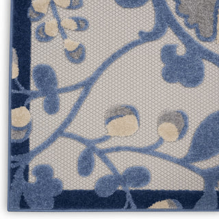 7' X 10' Blue And Gray Floral Indoor Outdoor Area Rug