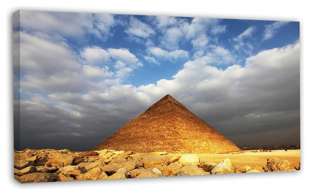 Egyptian Pyramid under Bright Sky, African Landscape Canvas Art, 32"x16"