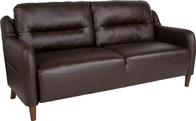 Newton Hill Upholstered Bustle Back Sofa in Brown Leather