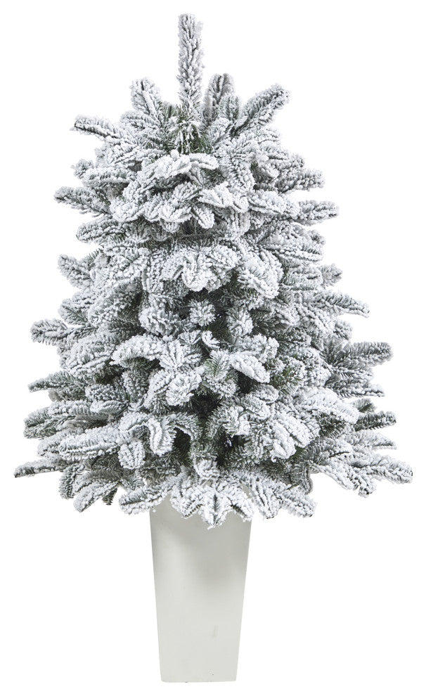 44" Flocked North Carolina Fir Faux Xmas Tree W/White Lights & Bendable Branches
