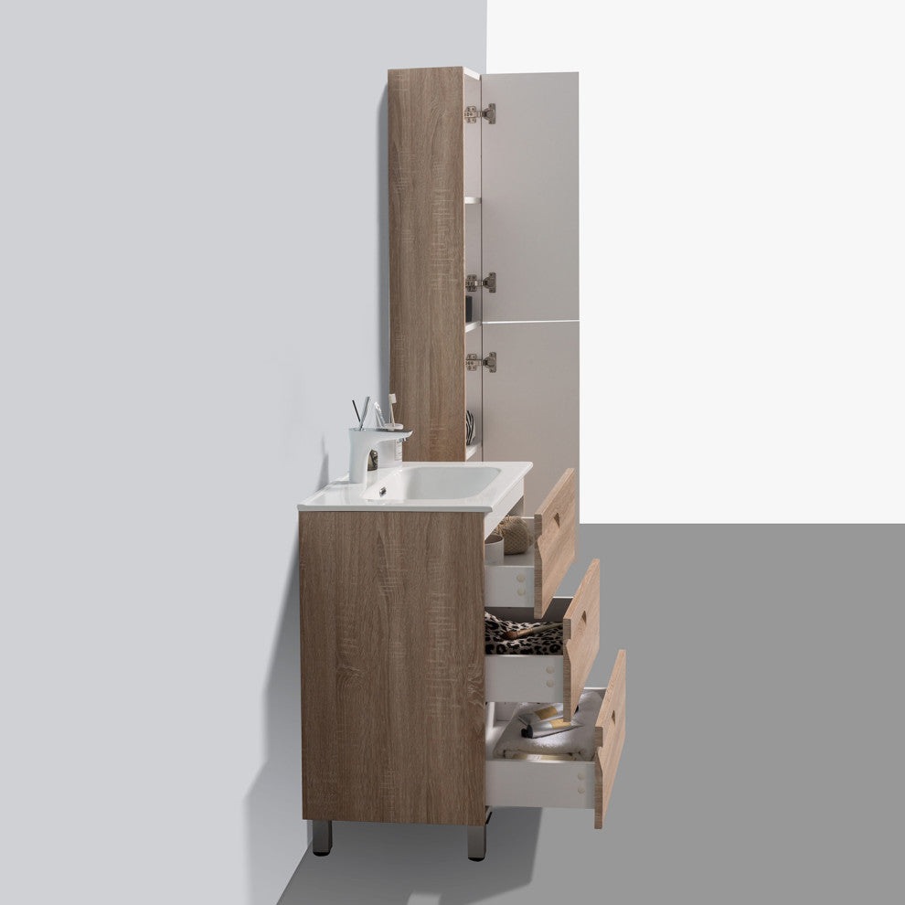 Eviva Joy 24" Maple Freestanding Bathroom Vanity With White Integrated Top
