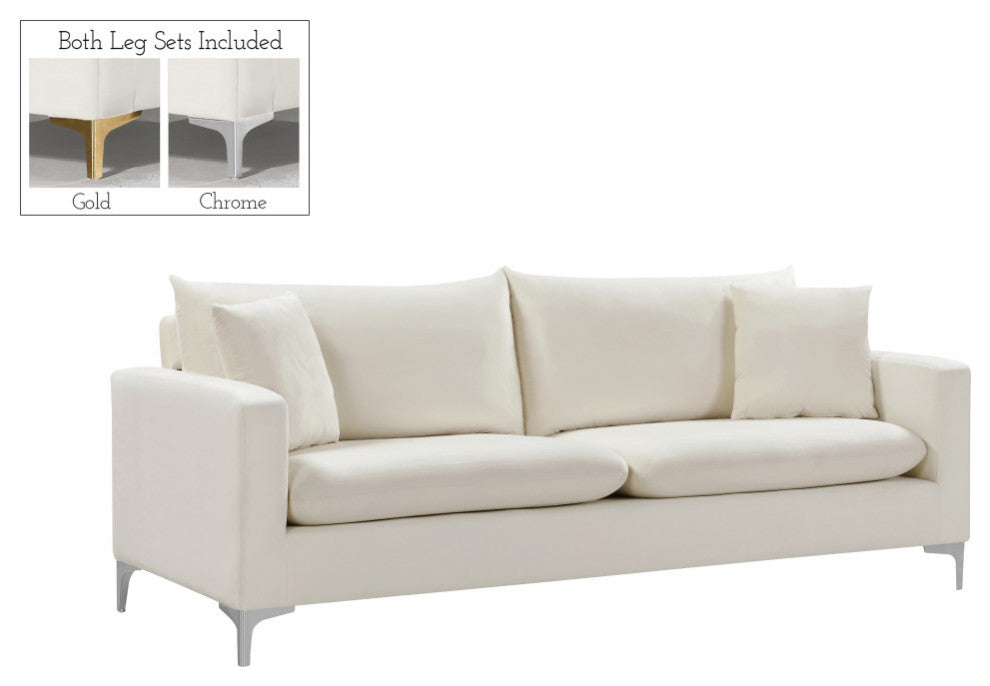 Naomi Velvet Upholstered Sofa, Cream
