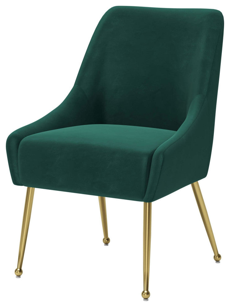 Side Dining Chair, Steel Metal, Fabric, Green, Gold, Bar Kitchen Cafe Bistro