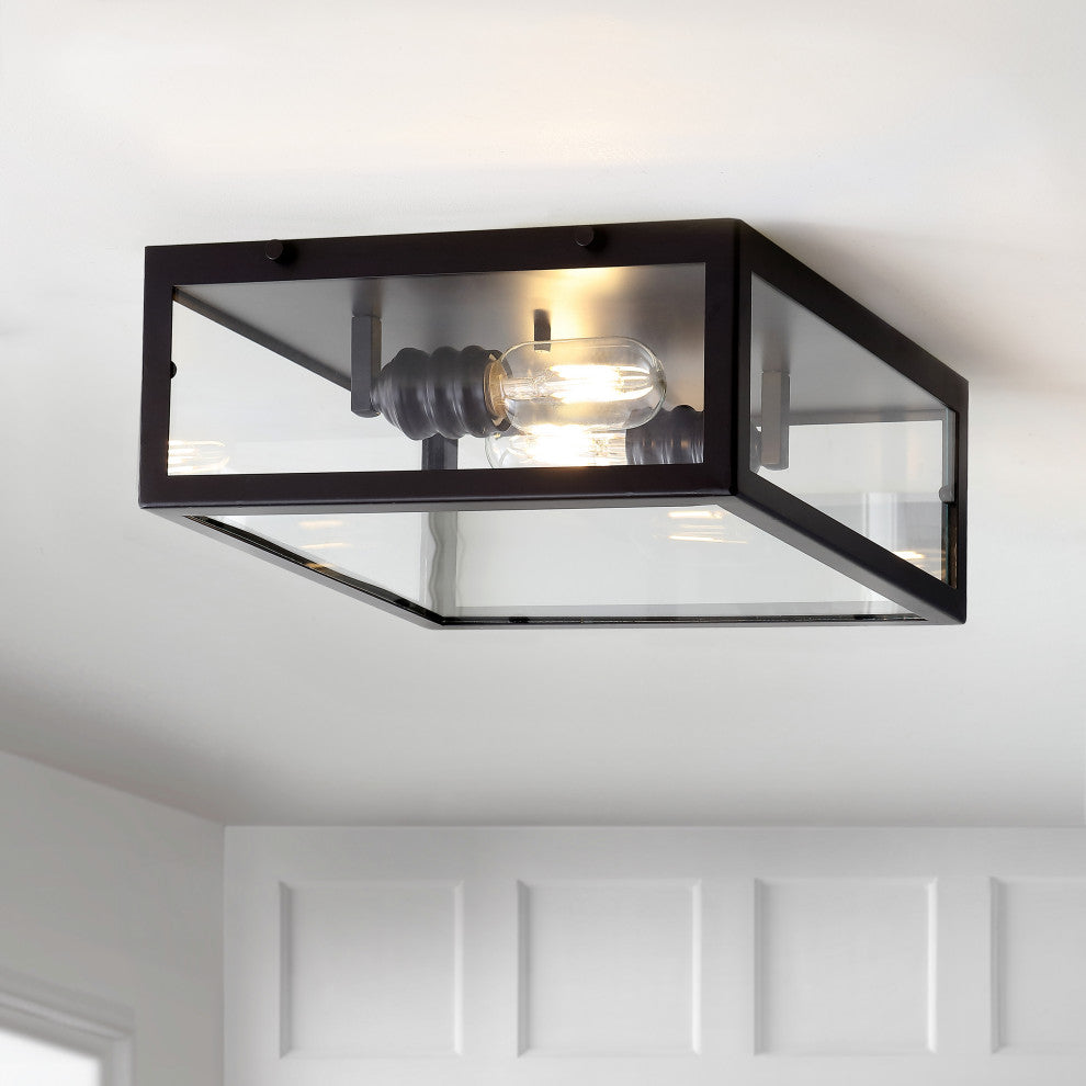 Grayson 12" Metal and Glass LED Flush Mount, Oil Rubbed Bronze / Clear