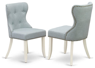3Pc Dining Set, 1 Pedestal Table, 2 Baby Blue Chairs Back, Linen White