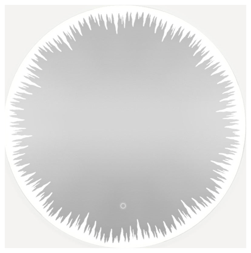 36" Flame, LED Lighted Round Mirror With Dimmer, Defogger, Touch Control.