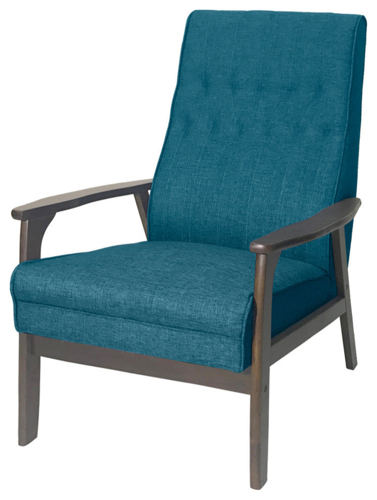 Katharine Mid Century Modern Upholstered Accent Chair, Blue and Walnut