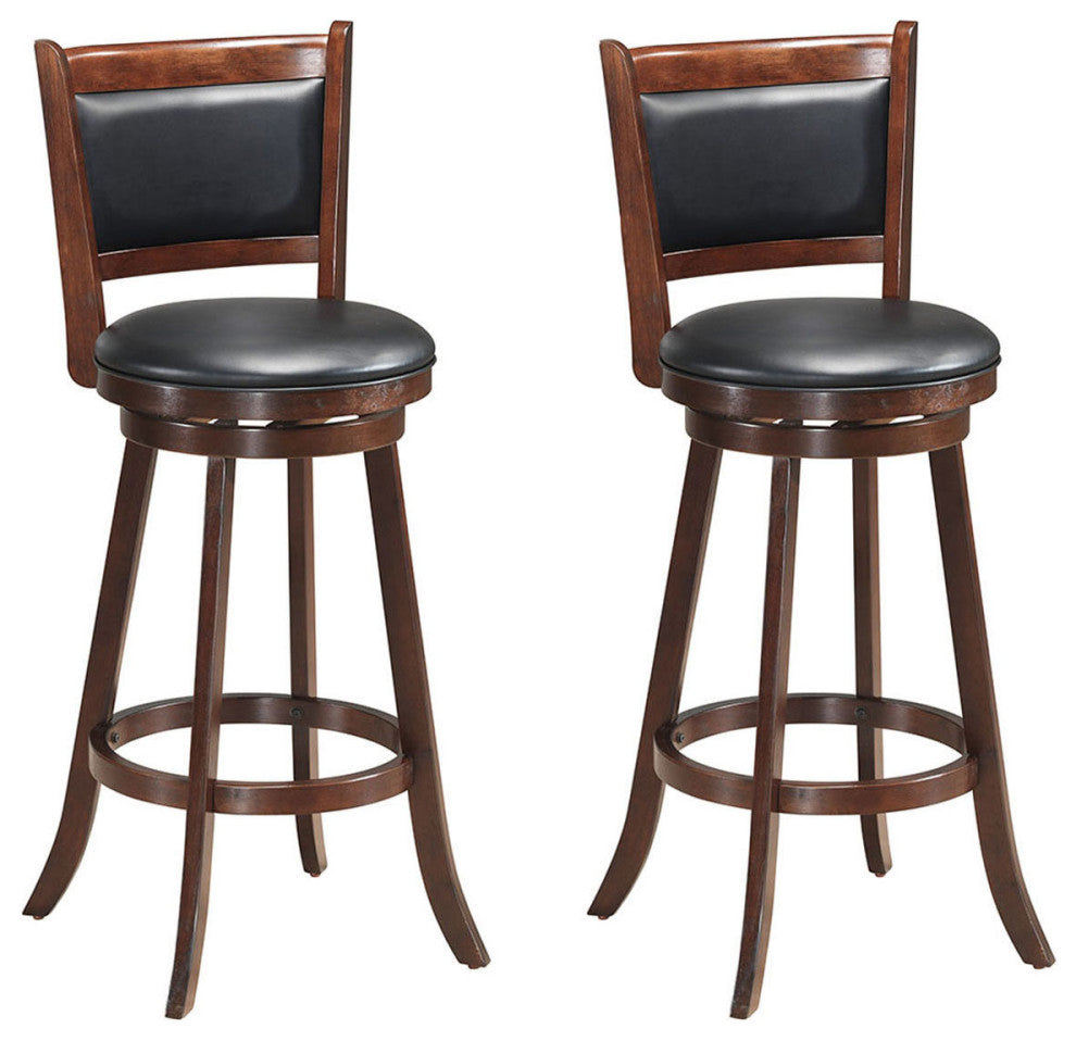 Costway Set of 2 29'' Swivel Bar Height Stool Wood Dining Chair Seat Espresso
