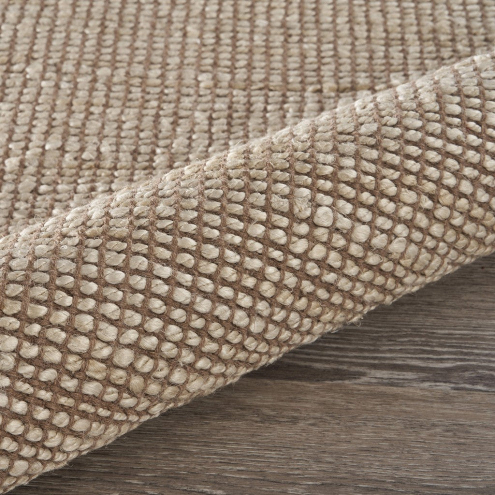 8" x 10" Tan and White Braid Border Area Rug