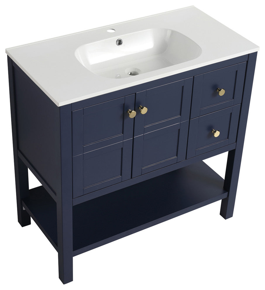 36" Plywood Freestanding Bath Vanity Set, Integrated Resin Sink