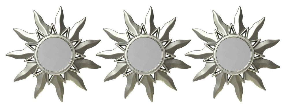 Set of 3 Champagne Silver Decorative Round Mirrors 9.5"