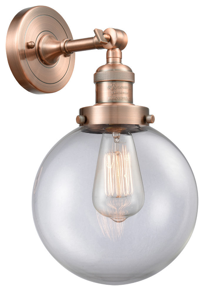1-Light Beacon 8" Sconce, Antique Copper, Glass: Clear