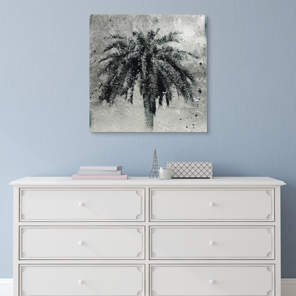 Palm Tree Diptych Wall Art Reverse Print Tempered Glass Wall Art and Silver Leaf