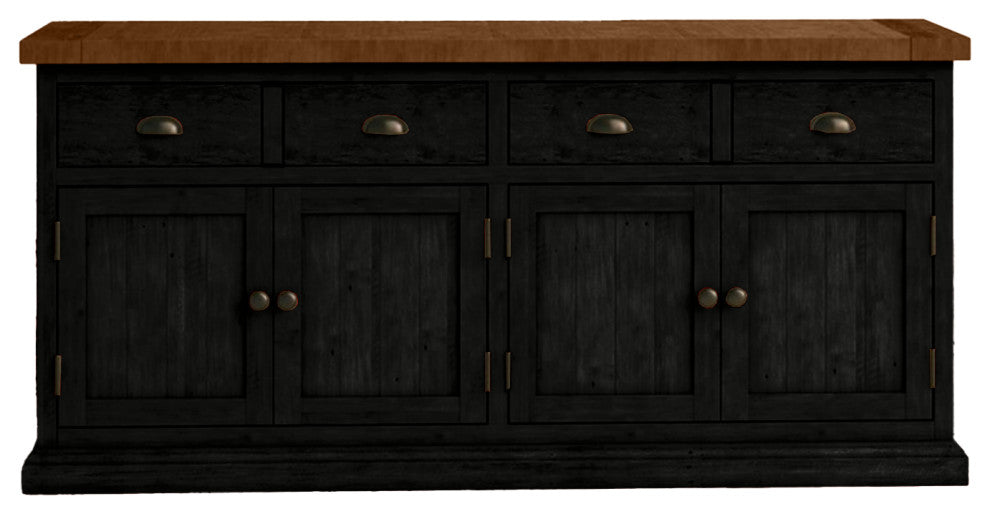 70" Rustic Two Tone Sideboard Buffet, Antique Black