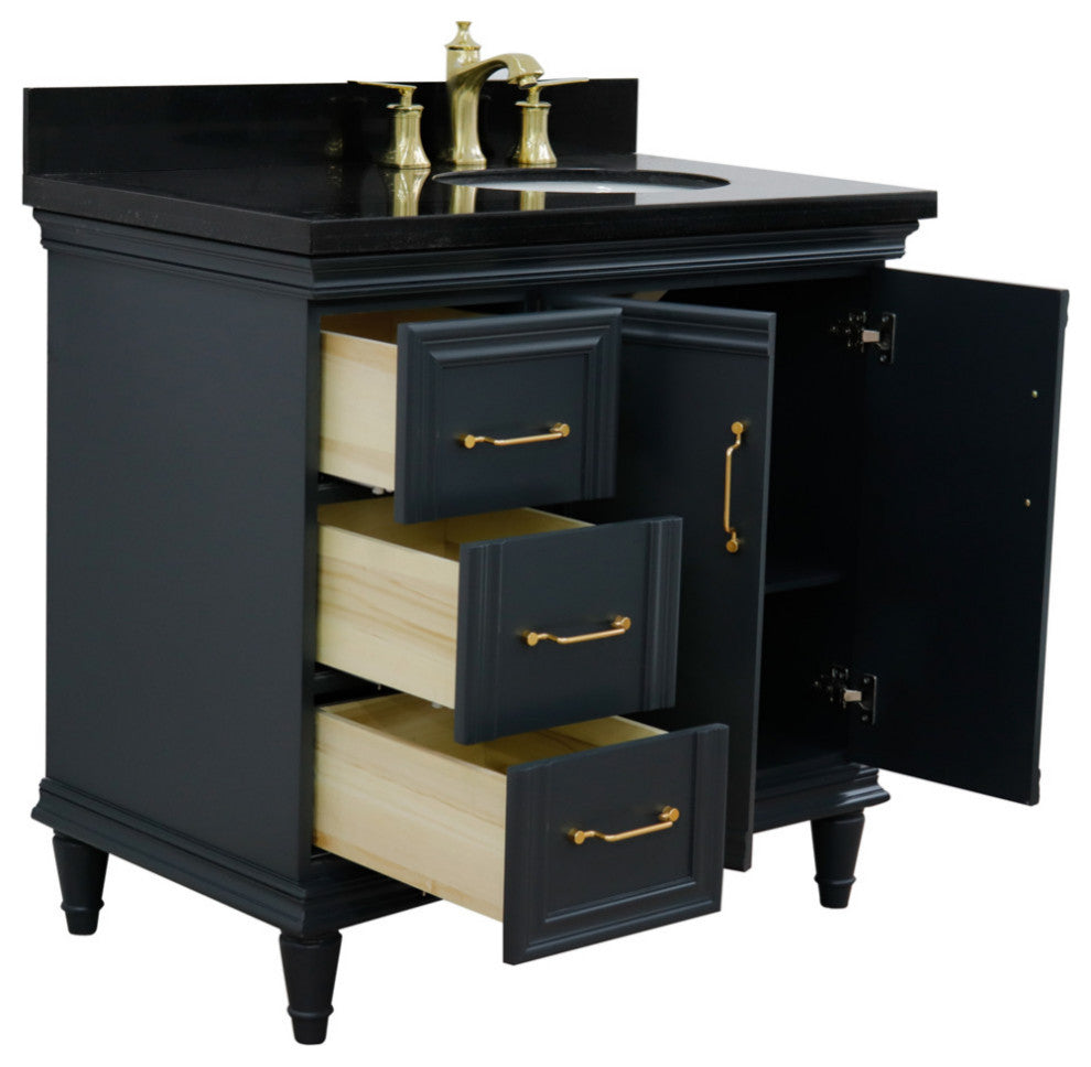 37" Single Vanity, Dark Gray Finish With Black Galaxy