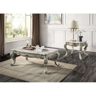 ACME Furniture Miliani Marble & Wood Coffee Table in Natural/Antique Bronze