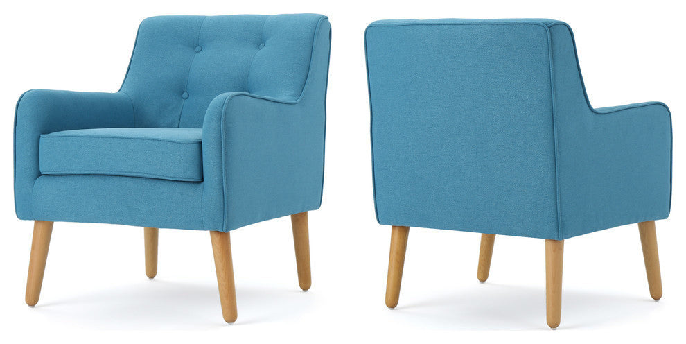 GDF Studio Fontinella Mid-Century Modern Fabric Tufted Arm Chair, Teal, Set of 2